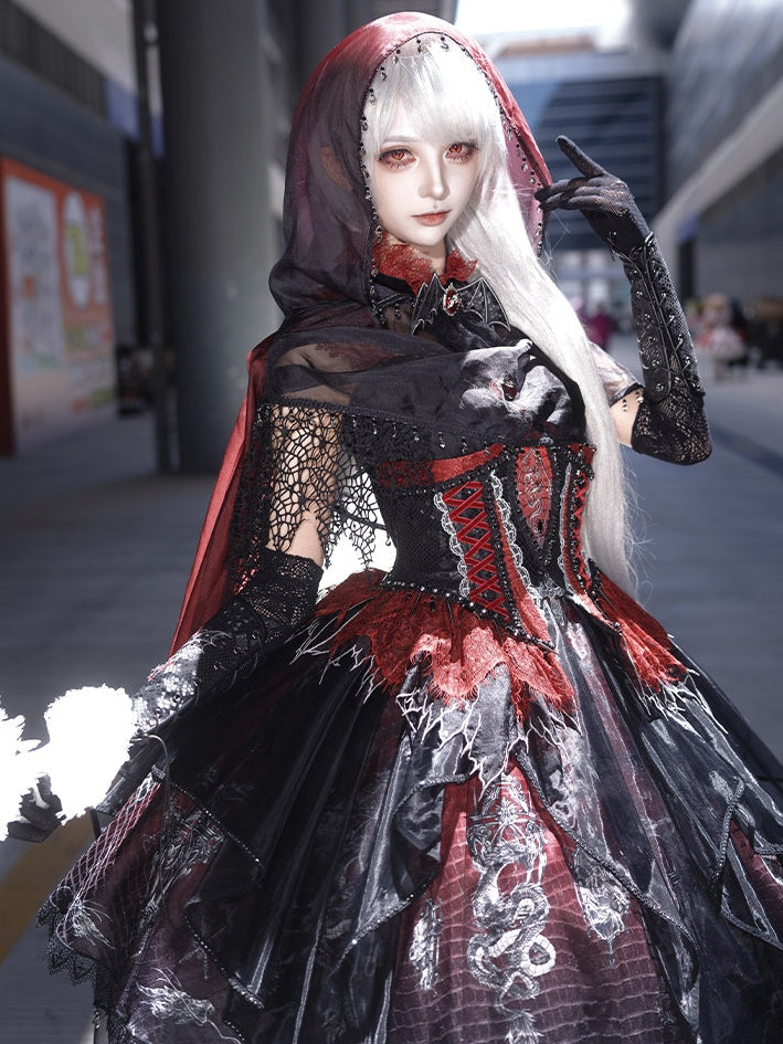 Robe JSK gothique Lolita « Black-Red Dragon Bone »