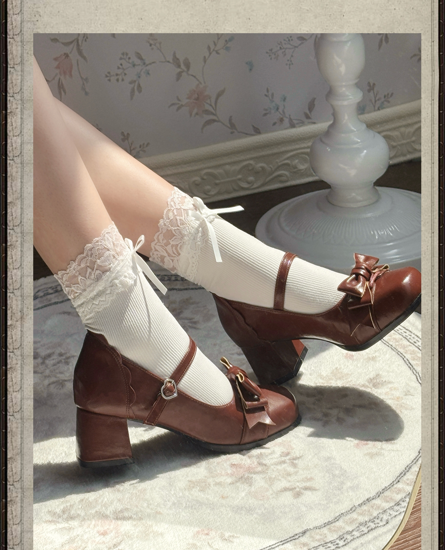 Autumn Whisper Elegant Vintage Square‑Toe Mary Jane Lolita High Heels