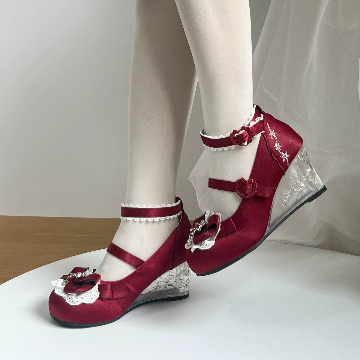 Snow Gift Sweet‑Girl Embossed Novelty‑Heel Lolita Wedge‑Heel Shoes