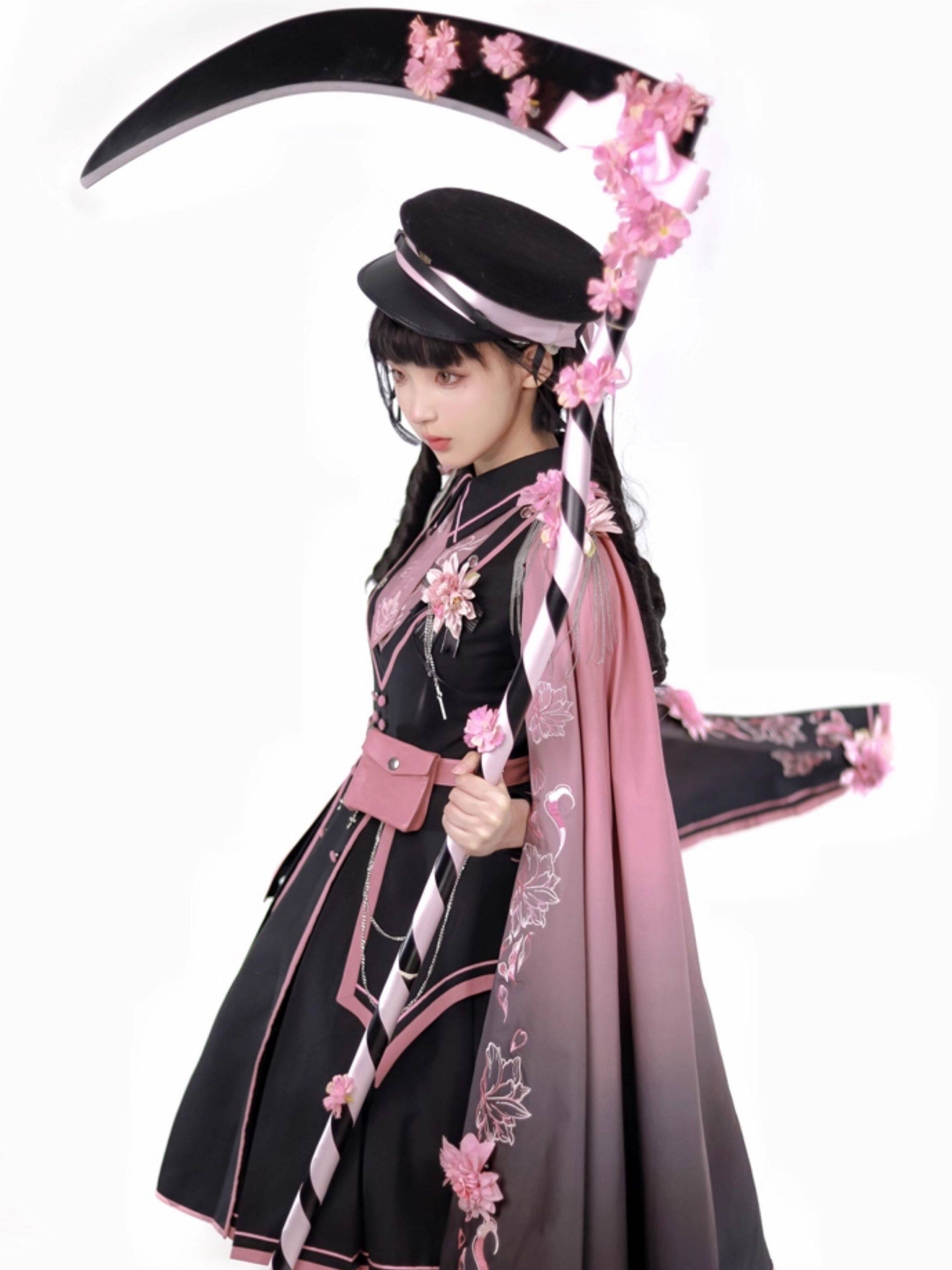 Manteau-cape Lolita militaire rose foncé Sakura Elegance