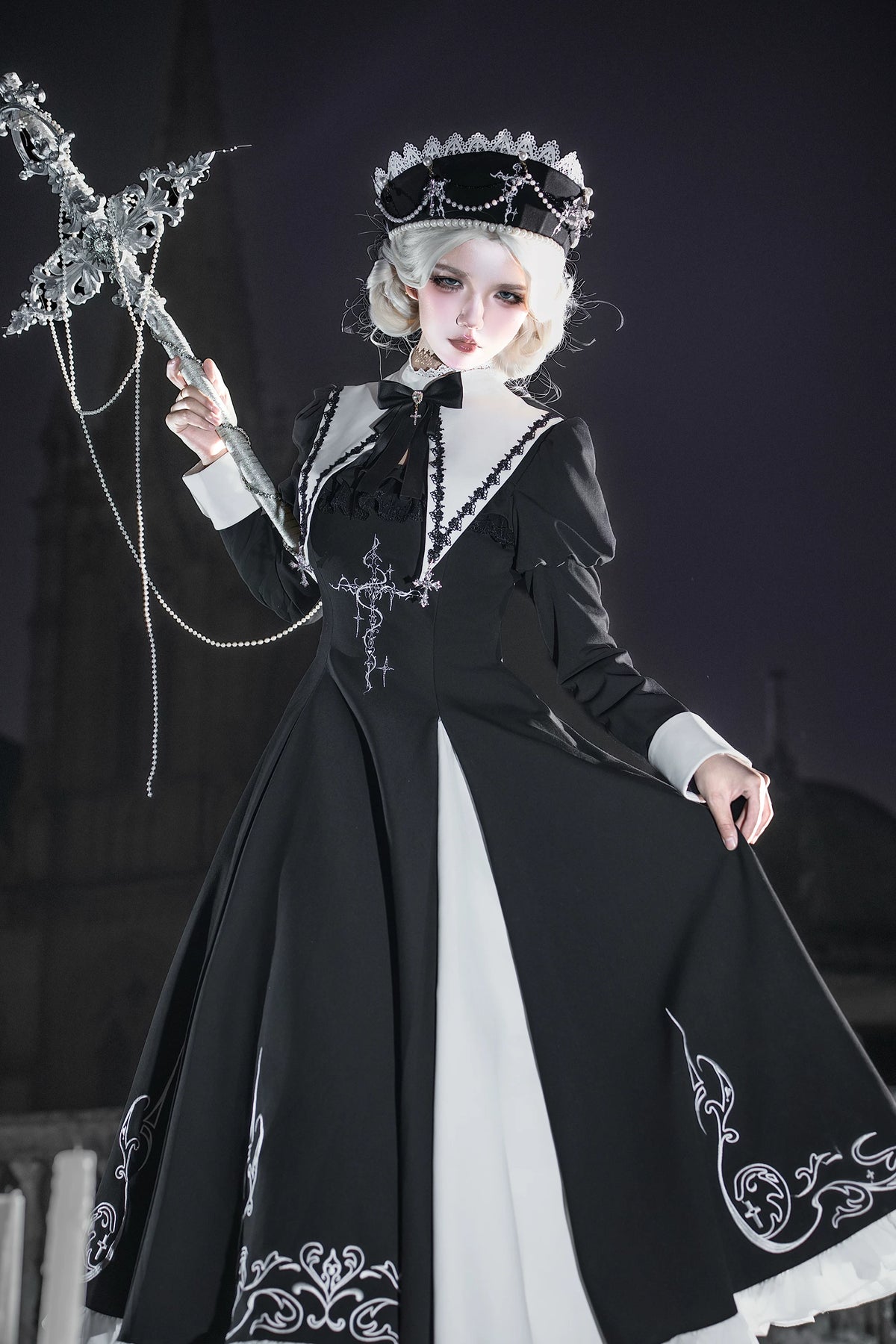 Nightfall Judgment Lolita Gothic‑Style Embroidered Long & Short OP Dress