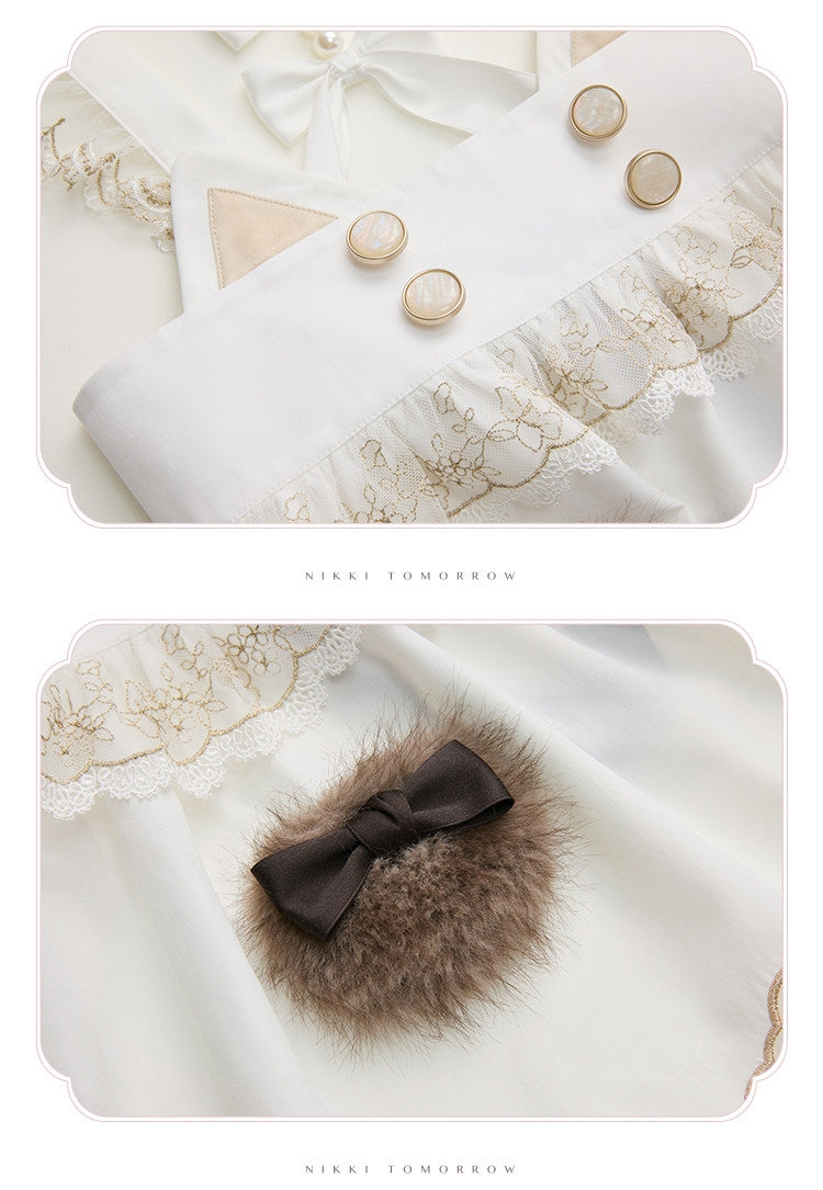 Refreshing Tea Party Lolita Cat Embroidered OP Dress