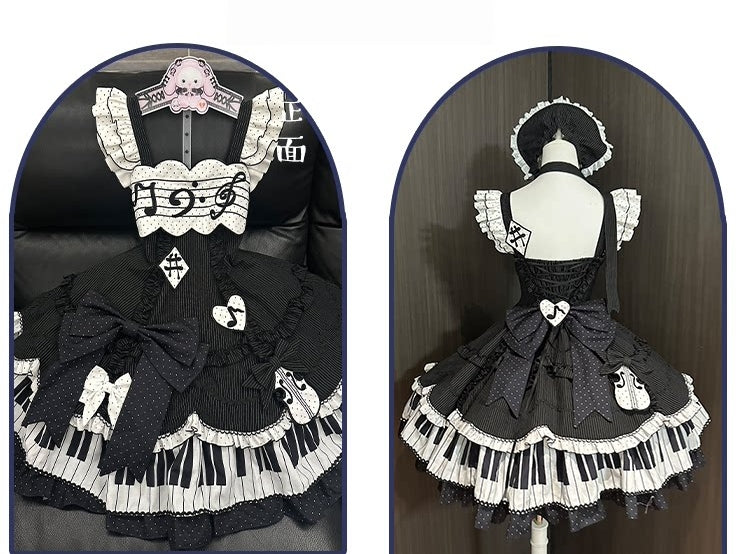 Rhythmic Notes Piano Key Gothic Classic Lolita JSK Full Set
