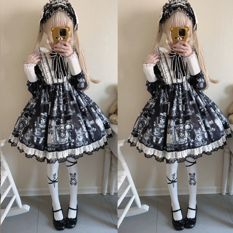 Lolita Gothic Long Sleeve Retro OP Dress LG1036
