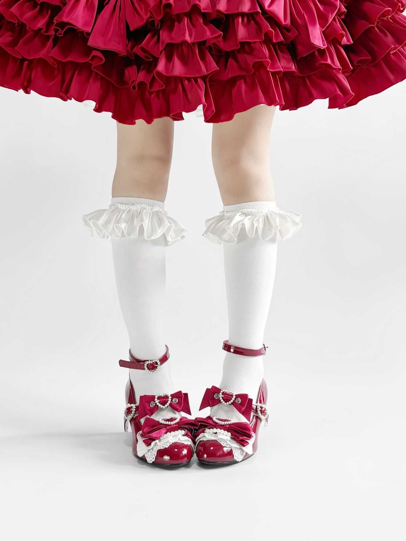 Lolita Sweet Bow Pearl Wedge Heels LE5027