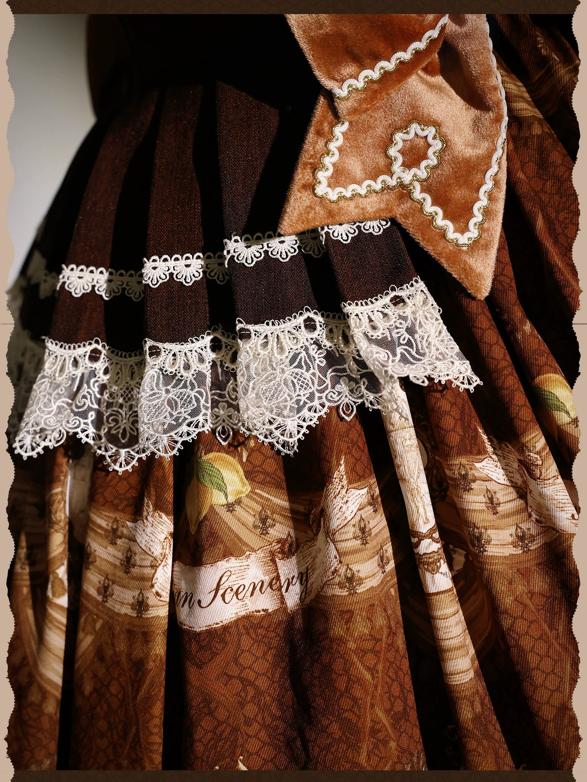 Italian Travelogue Brown British Style Lolita JSK Dress and Blouse