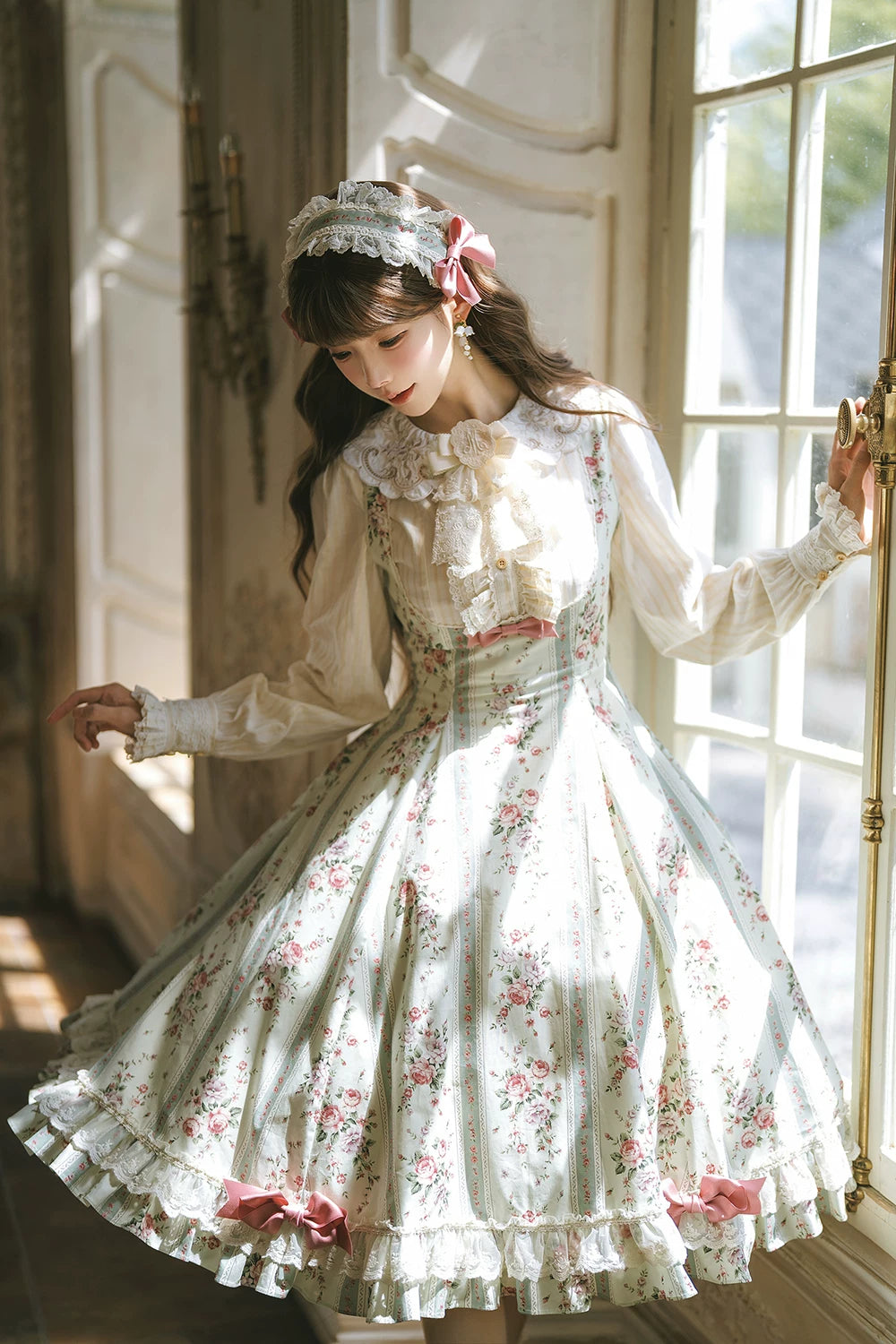 Susans Garden Pastel Floral Empire Waist Lolita JSK Dress Set
