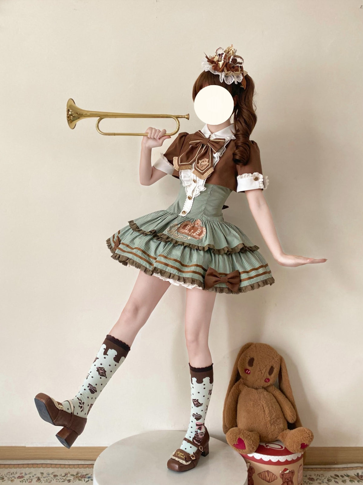 Brown Crown Lolita Idol Academy Fake Two-Piece OP Dress