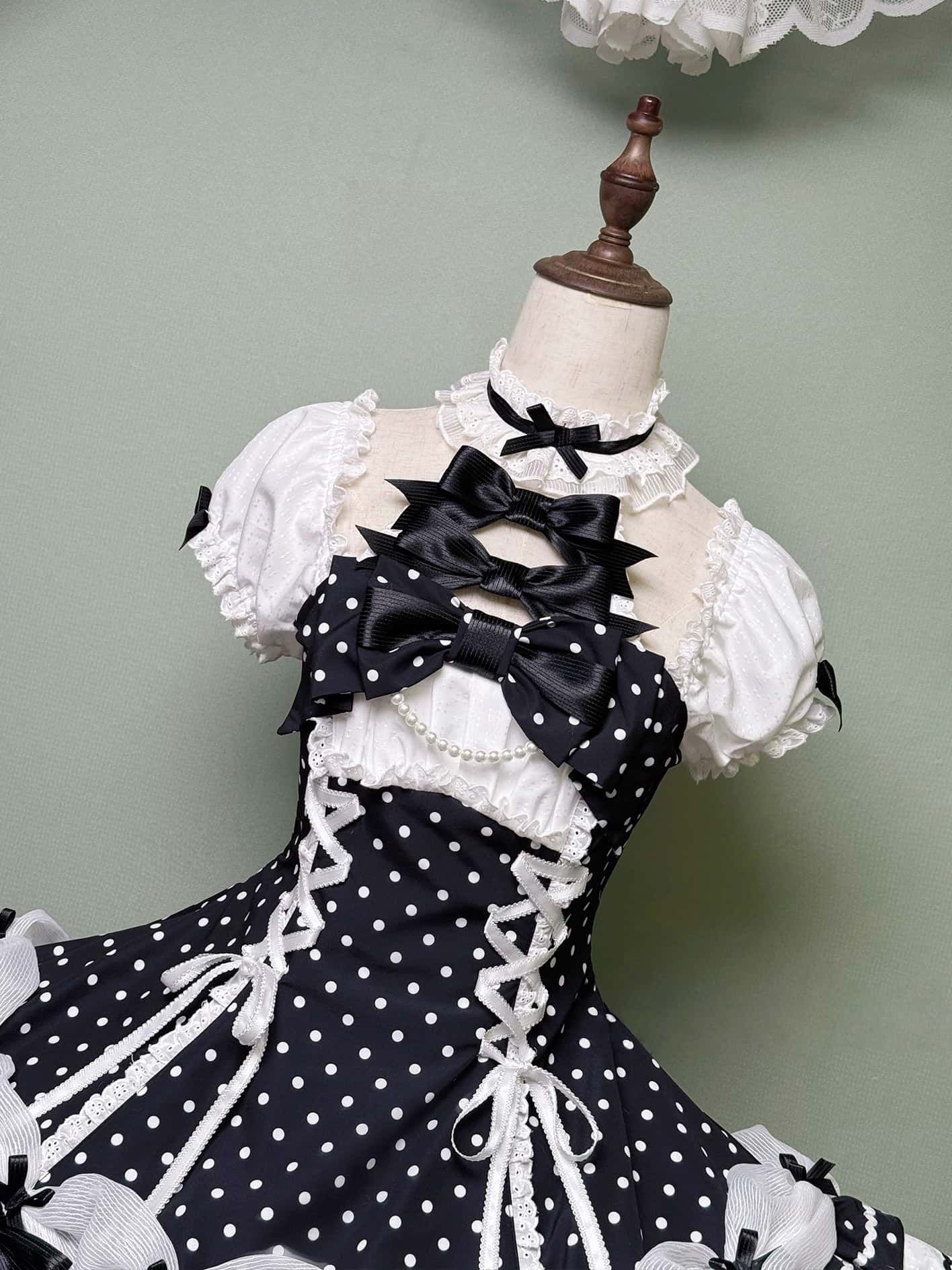 Vintage Polka Dot Lolita Halter Black & White OP Dress