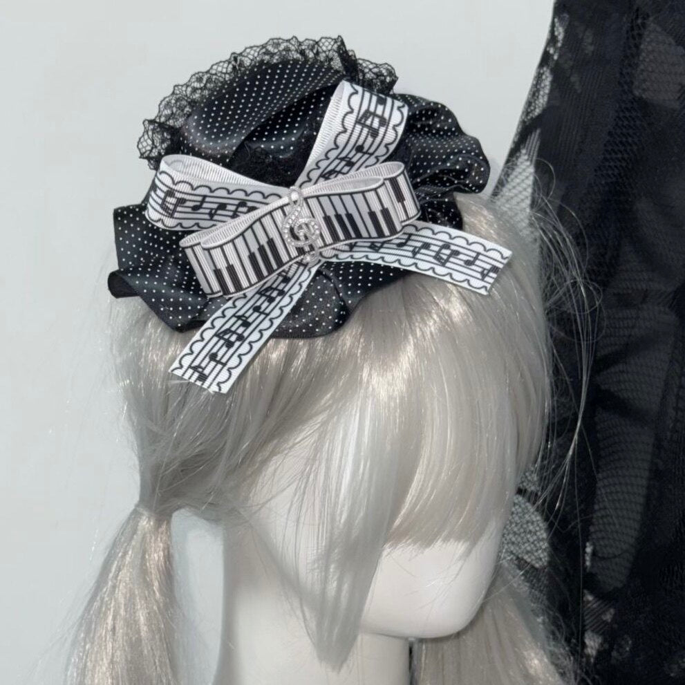 Piano Key Music Note Polka Dot Lolita Gothic Lace Mini Hat Y2K Hair Accessory