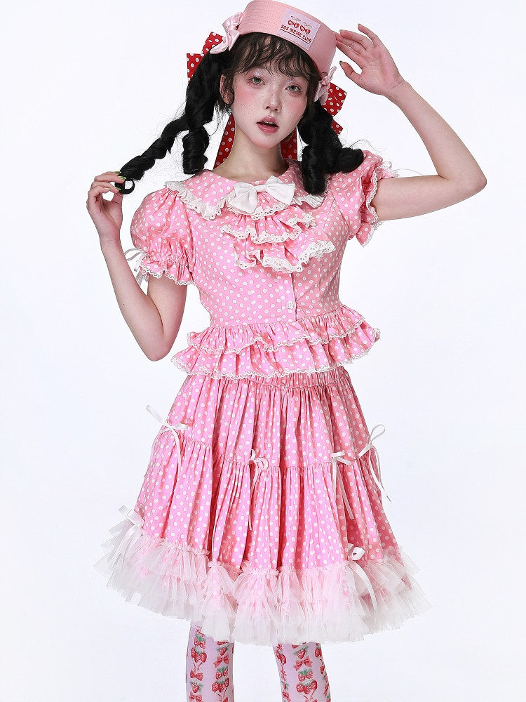 Candy Cottage Showa Retro Pink Polka Dot Set