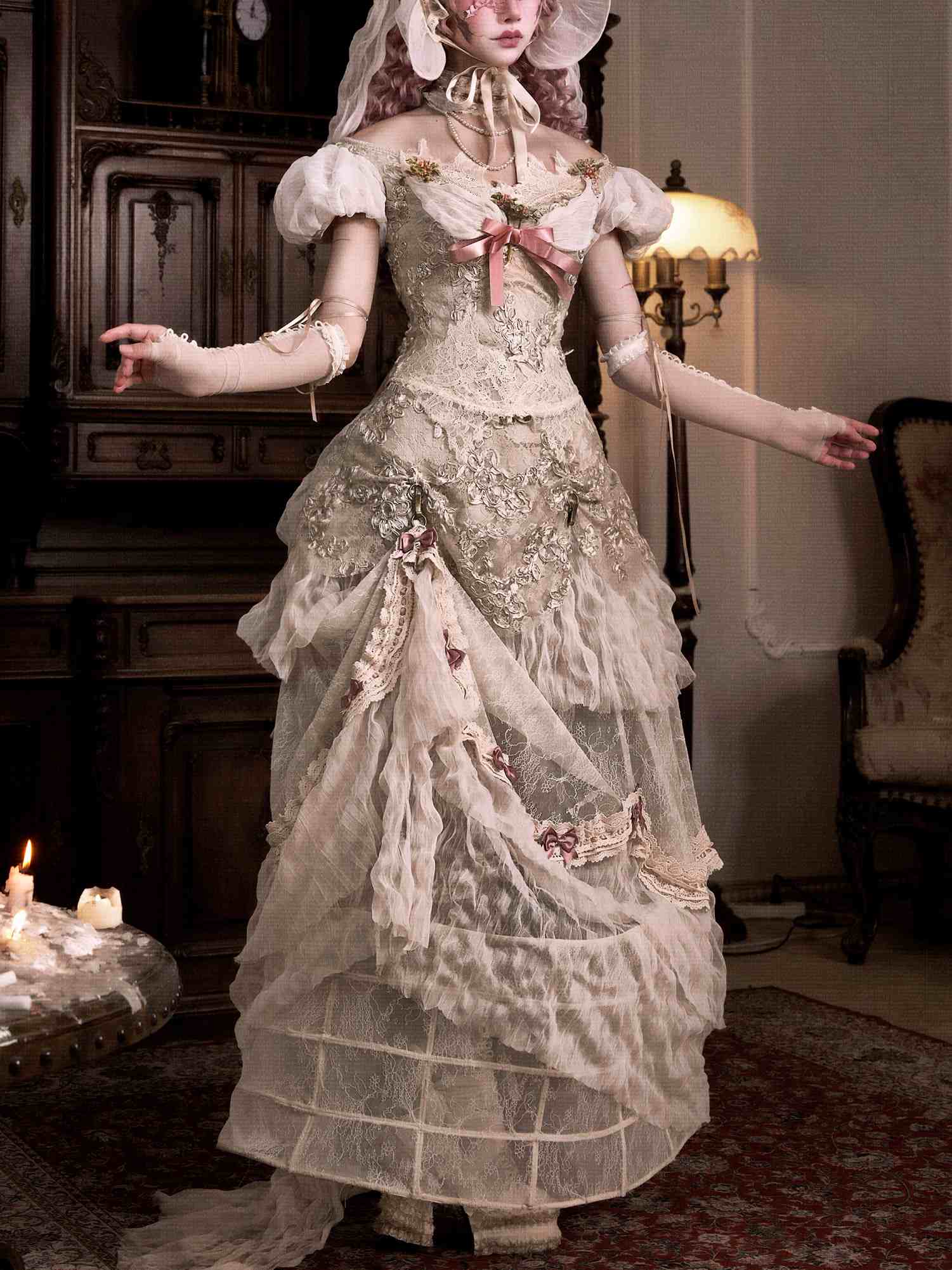 Cupid's Poem Casket Rococo Corset & Train Dress Set