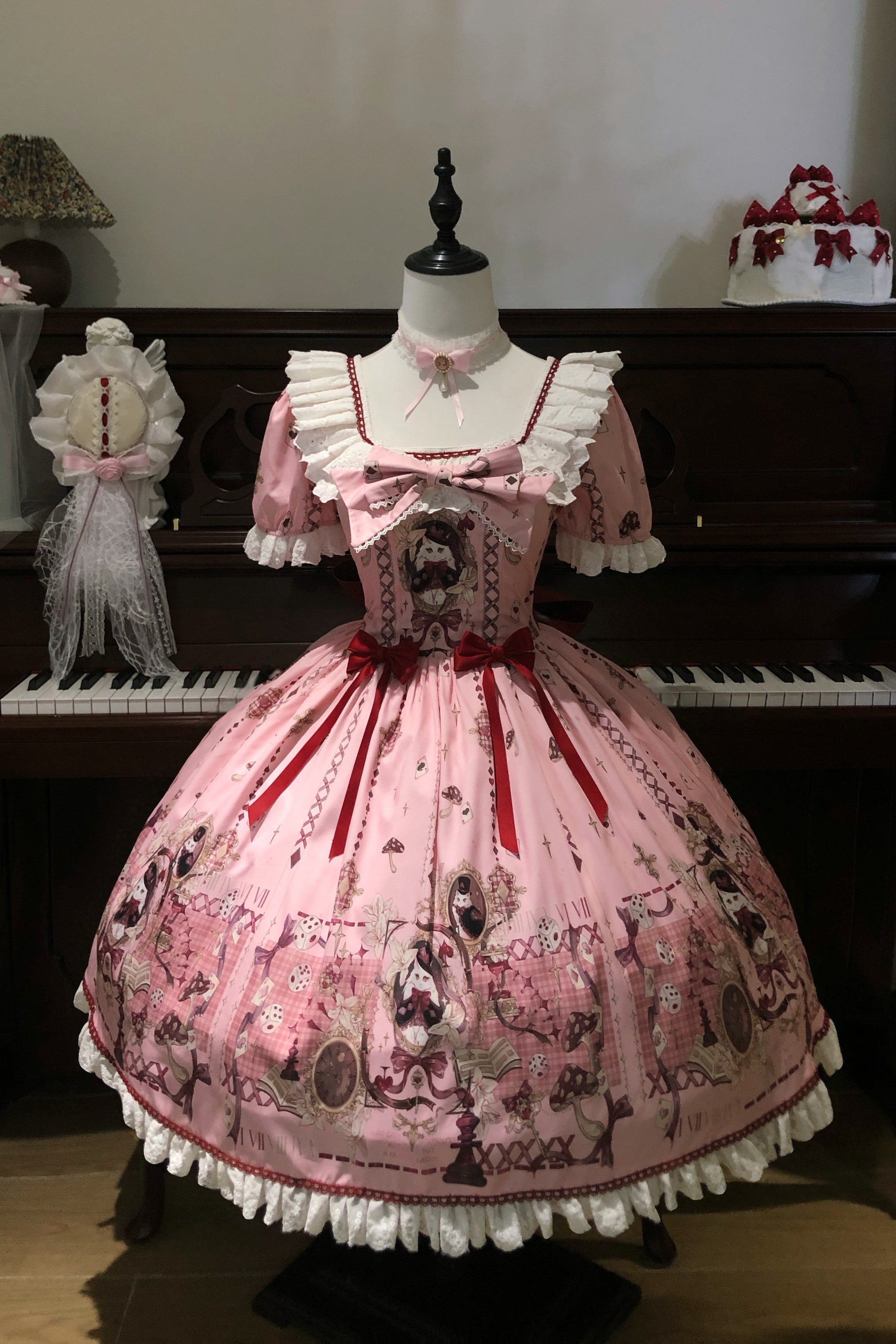 Illusion Meow Duke Pink Cat Print Sweet Lolita OP JSK Dress