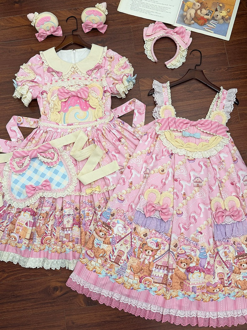 Bear Cake Sweet Lolita OP and JSK Dress Set