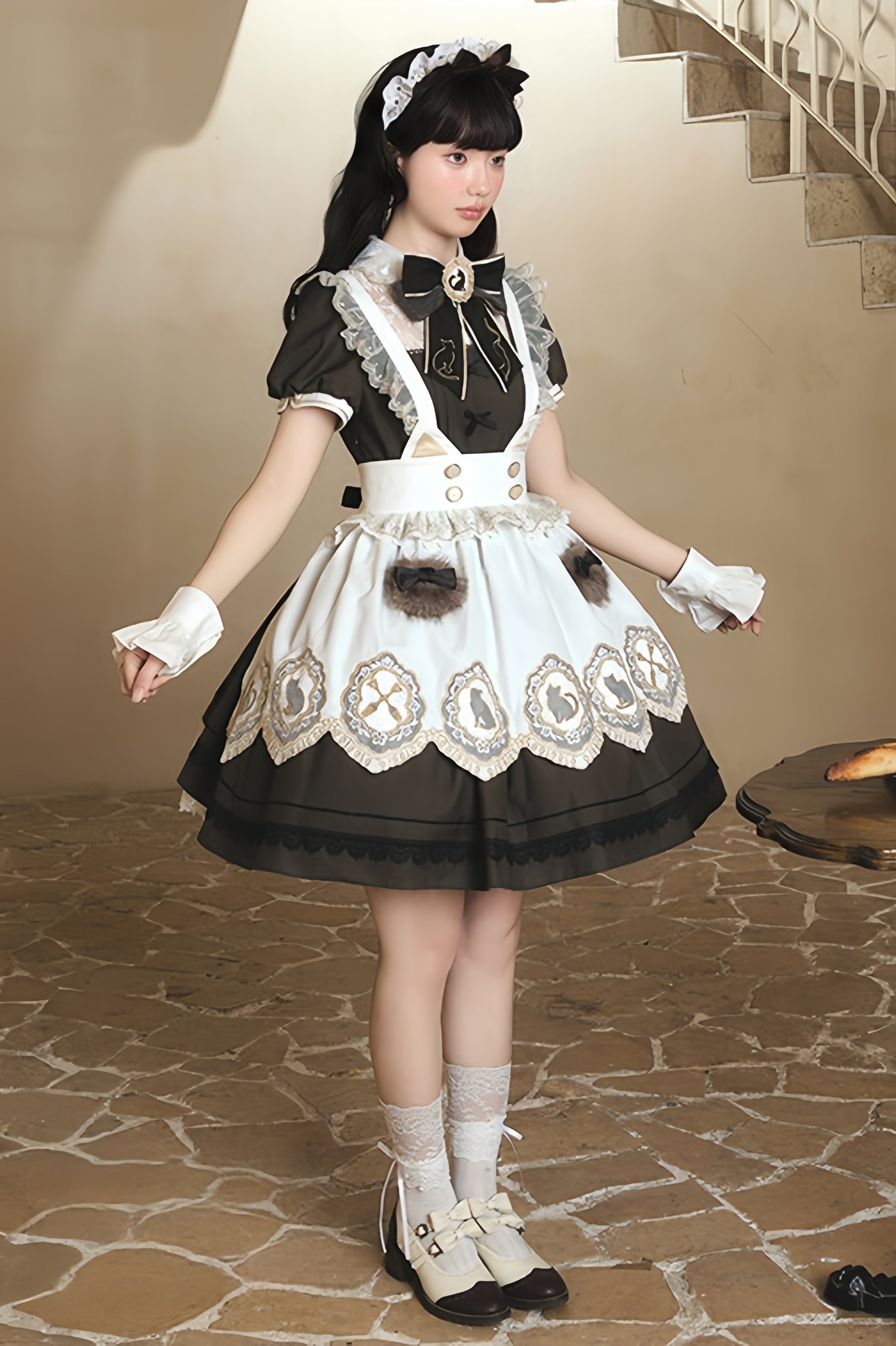 Refreshing Tea Party Lolita Cat Embroidered OP Dress