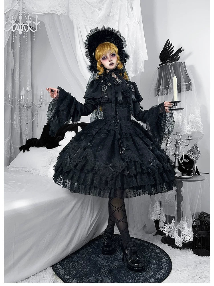 Dark Mist Banquet Gothic Suspender Dress & Blouse Set