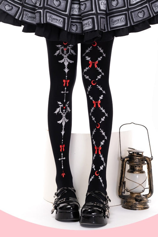 Gothic Lolita Velvet Print Tights