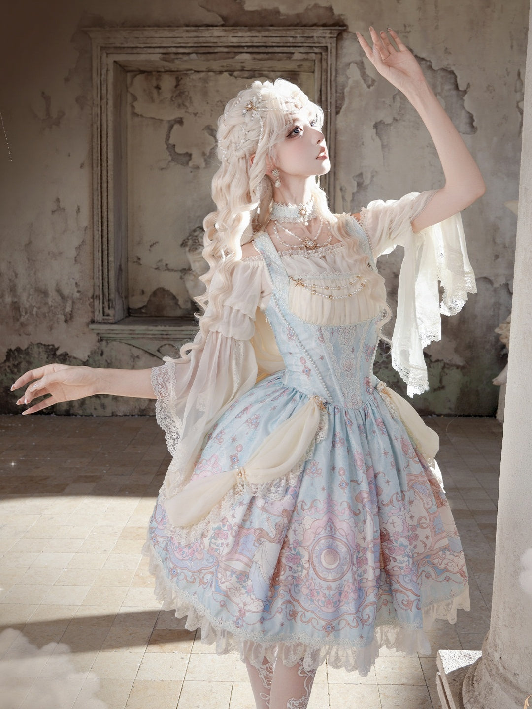 Moon‑Veil Zodiac Elegant Retro Ancient‑Greek Lolita JSK Dress