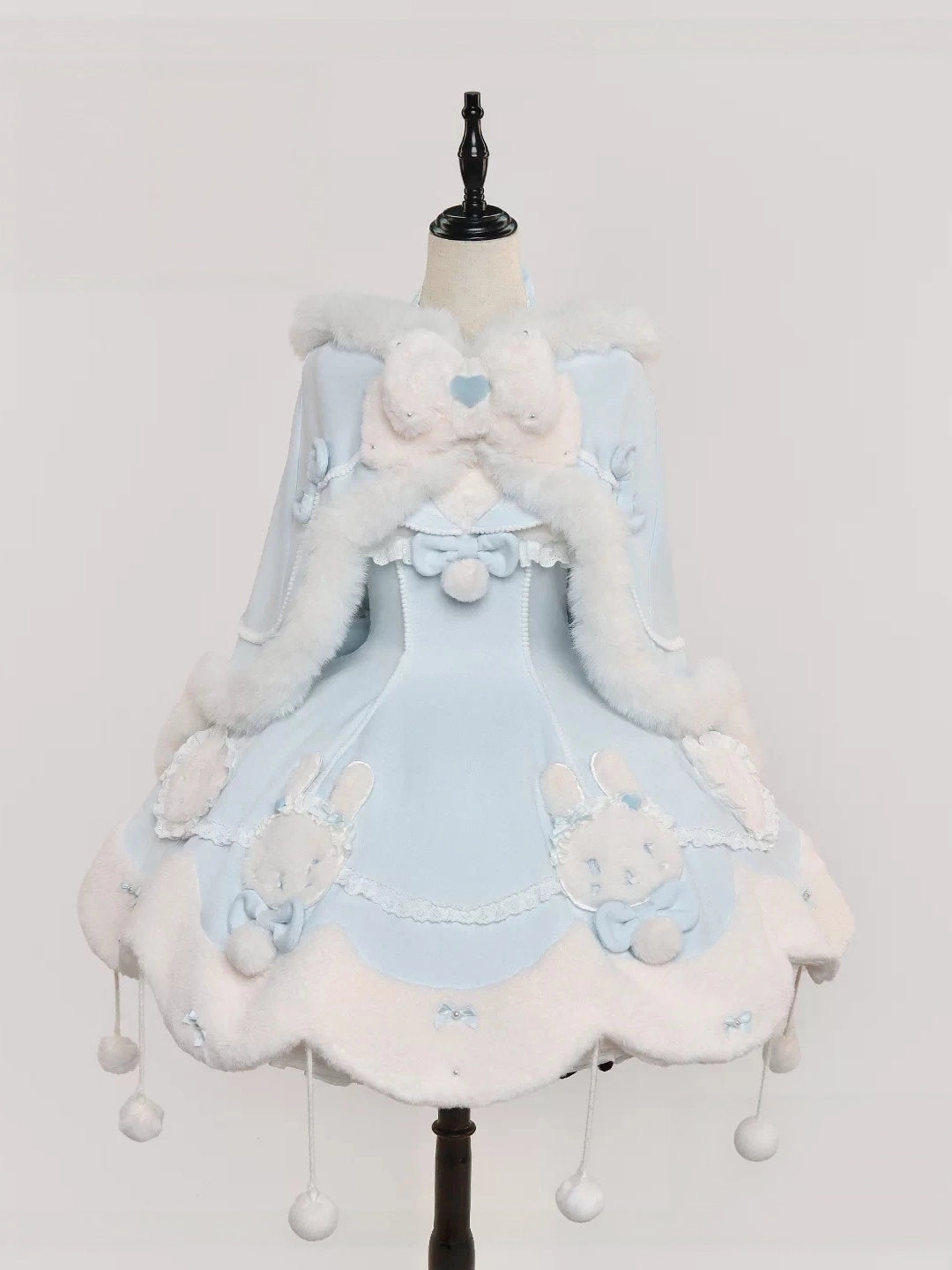 Bunny Ball 2.0 Lolita Winter Doll Style JSK Cape Set Blue Halter Version