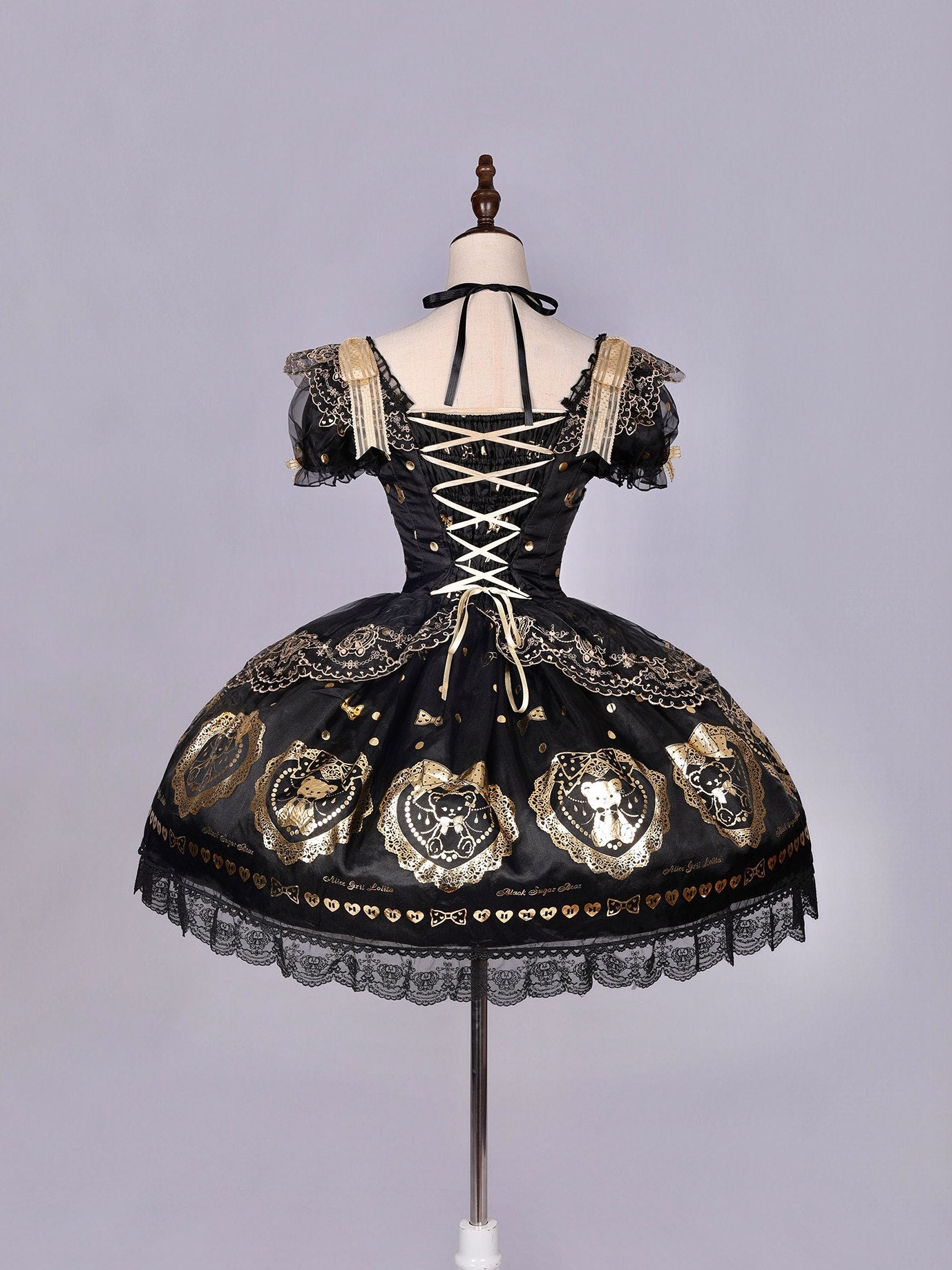 Black Sugar Bear Lolita Black & Gold Dress