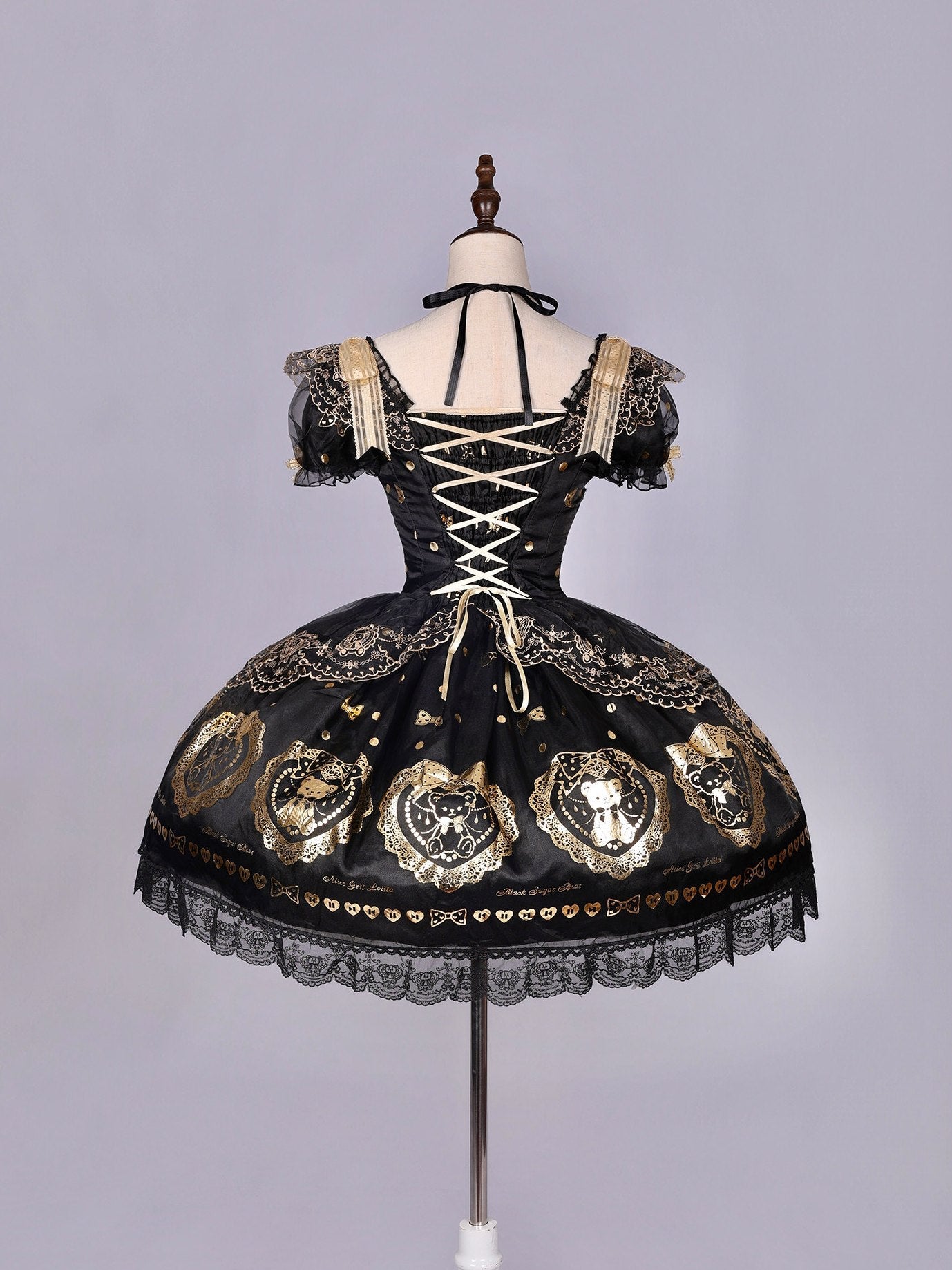 Black Sugar Bear Lolita Black & Gold Dress
