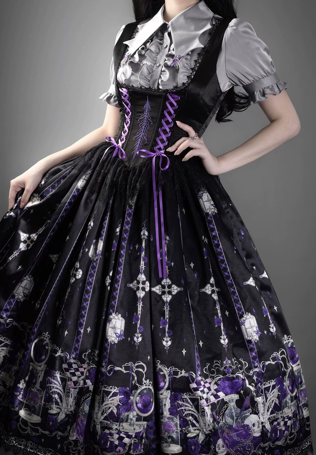 Blood Laboratory Purple Skull Potion Print Gothic Lolita Long JSK