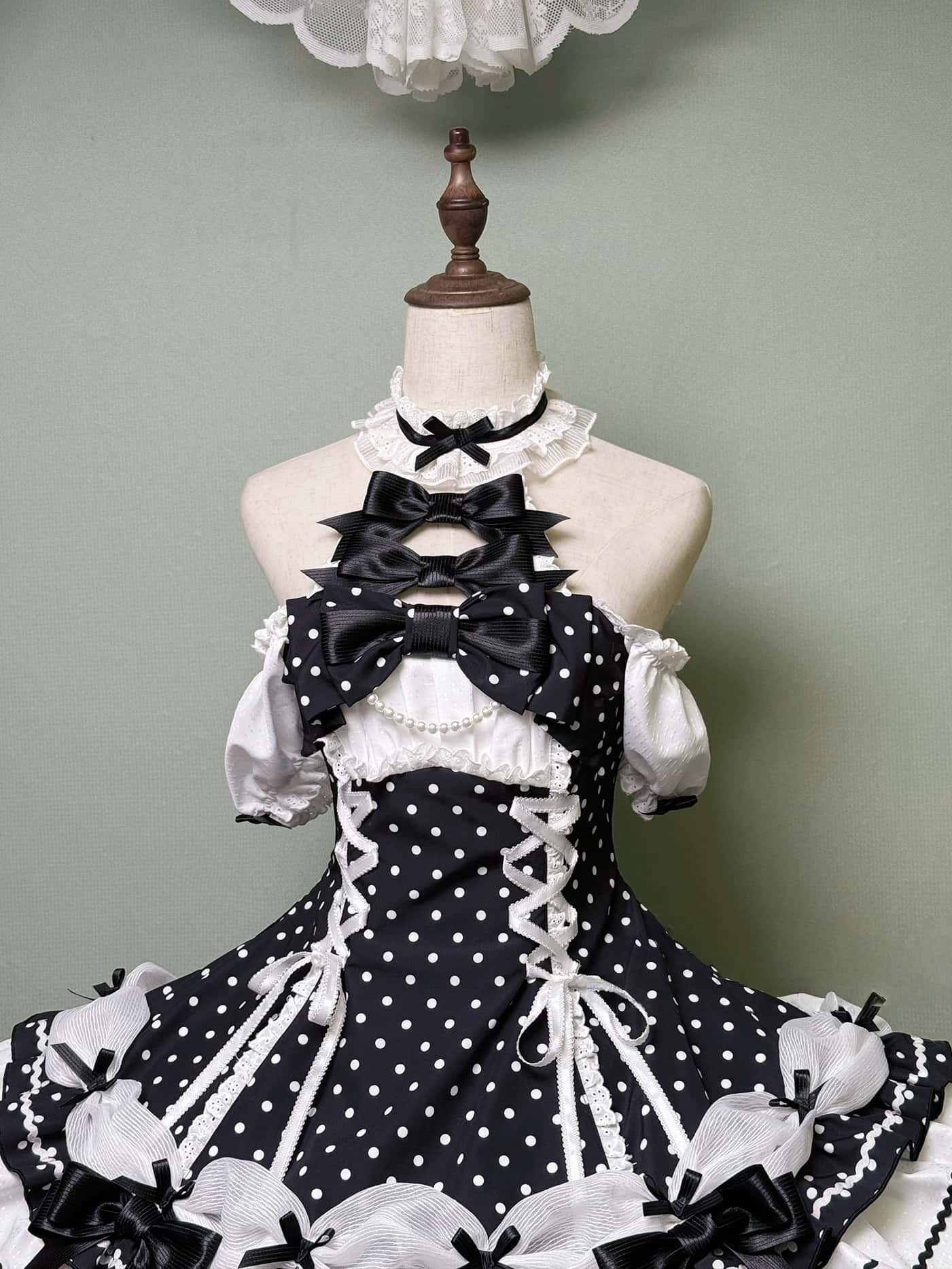 Vintage Polka Dot Lolita Halter Black & White OP Dress