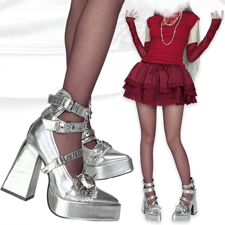 Lolita Gothic Dark style Block Mid Heels LE5023