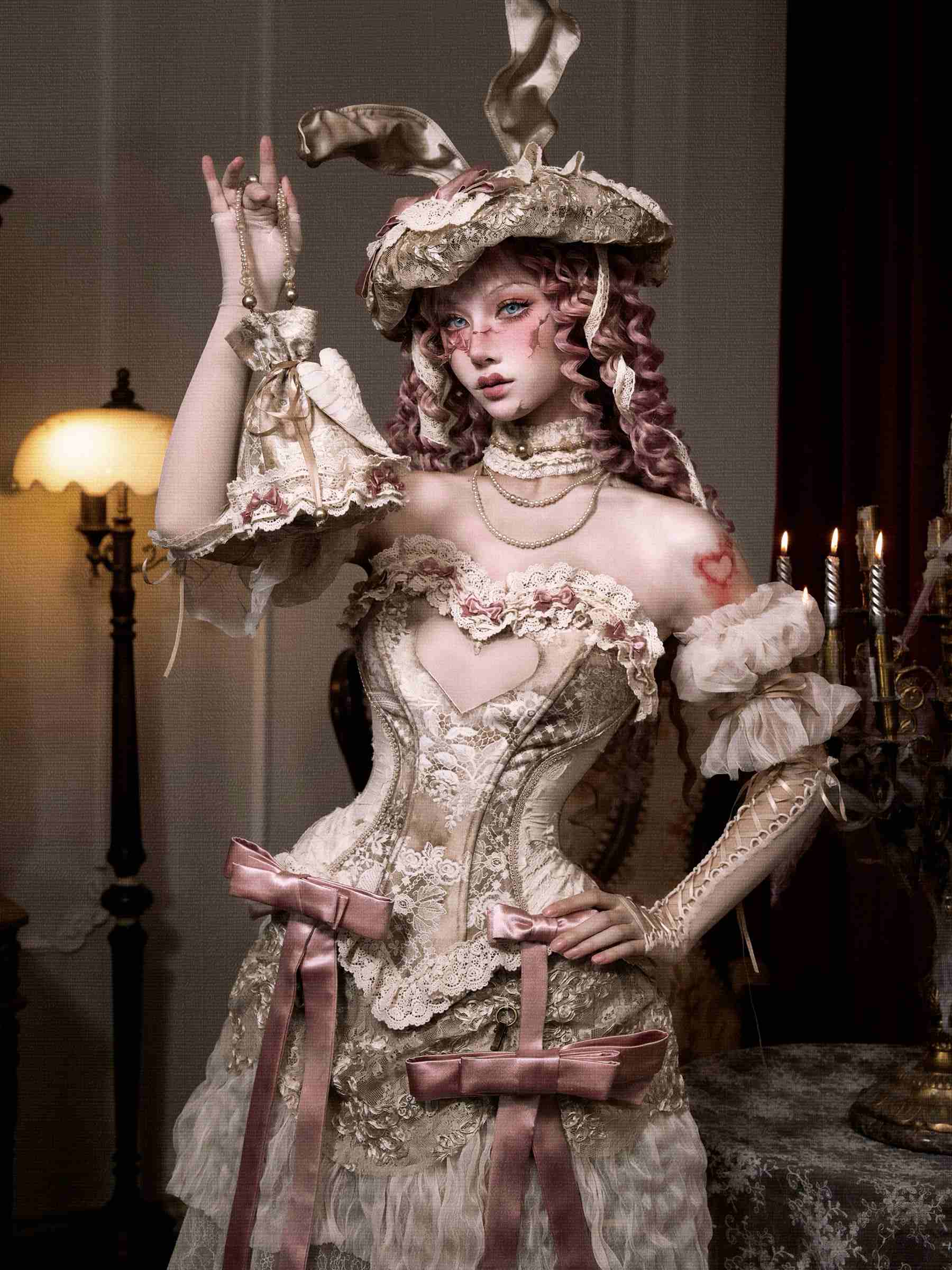 Cupid's Poem Casket Rococo Corset & Train Dress Set