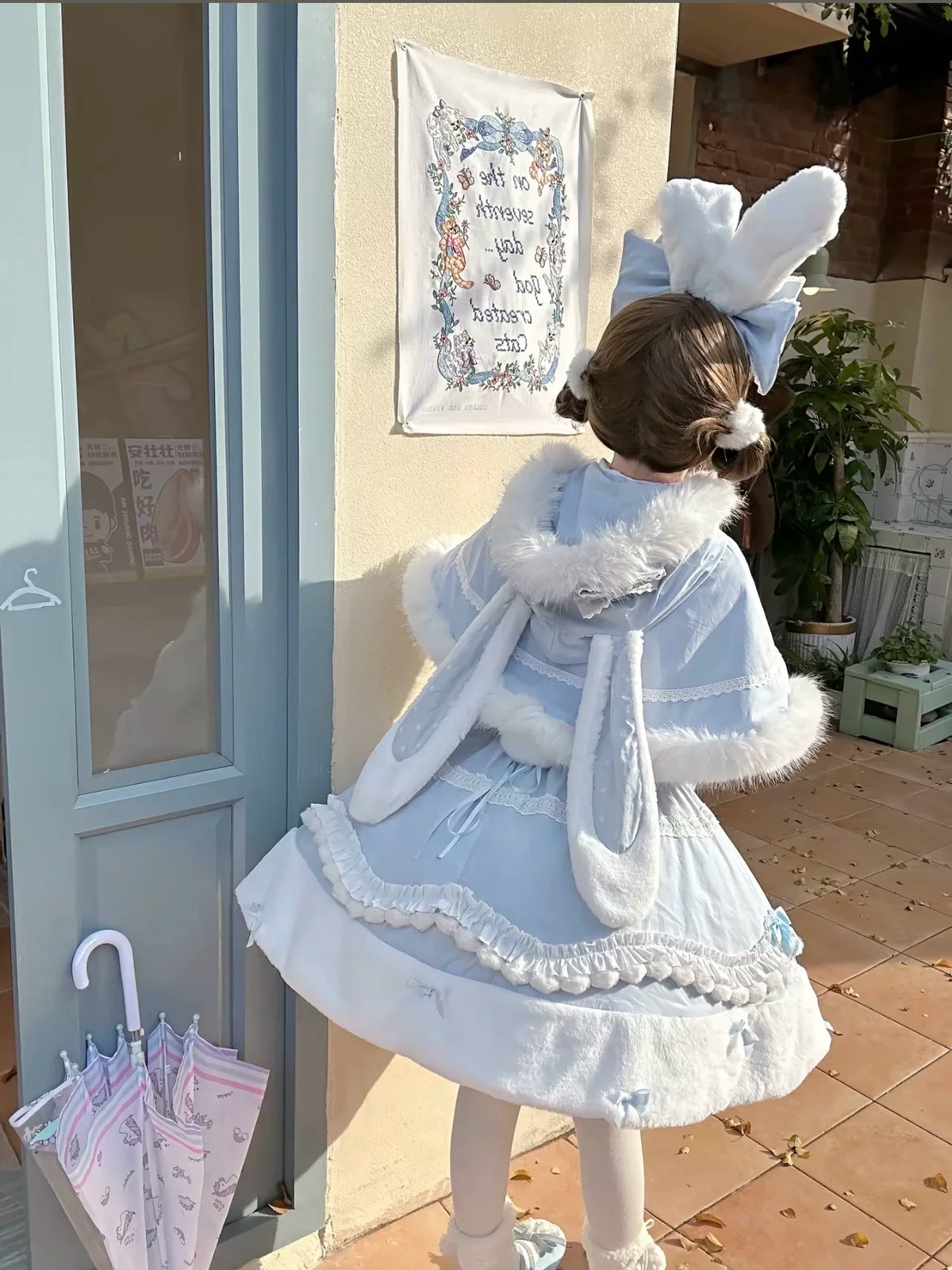 Snow Rabbit Gift Box Lolita Original Sweet Christmas Furry Cape Dress Set