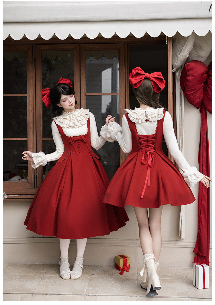 Velvet Rose Lolita Christmas & New Year Embroidered Boned Bustier Twin Dress