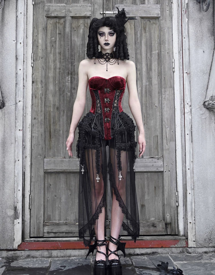 Hell Alice Gothic Black-Red Boned Corset Set