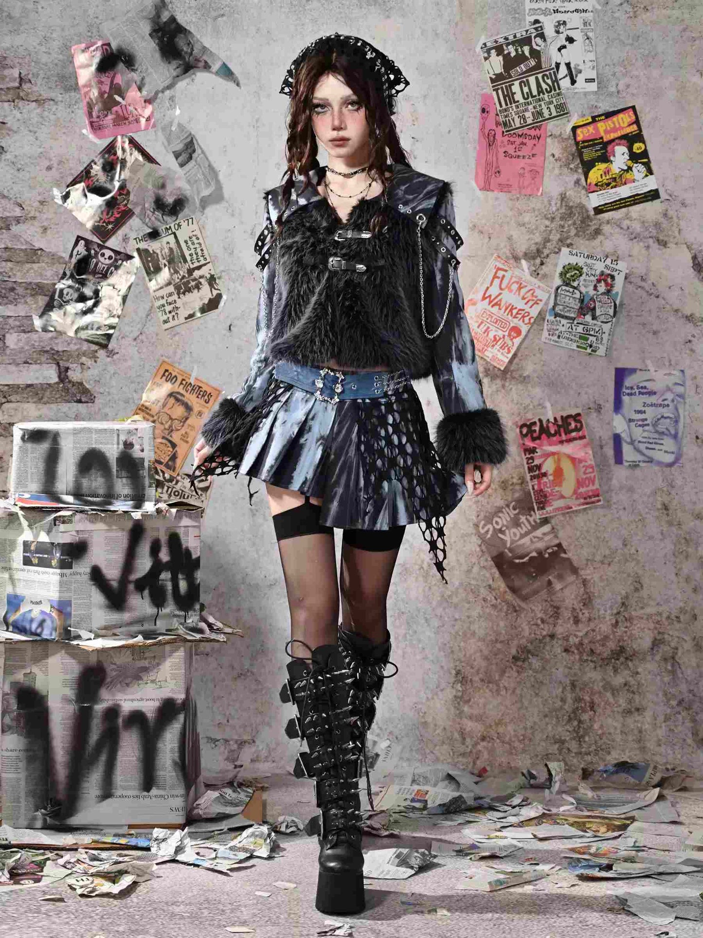 Y2K Punk Rivet Chain Bustier Set LE1020