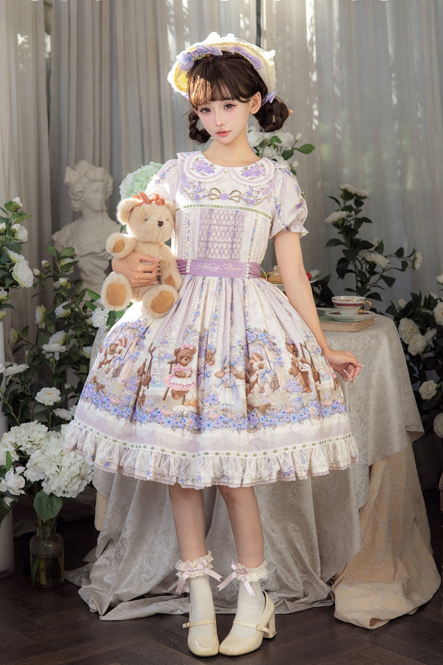 Bear‑Garden Floral Tale Sweet Printed Lolita JSK / OP Dress