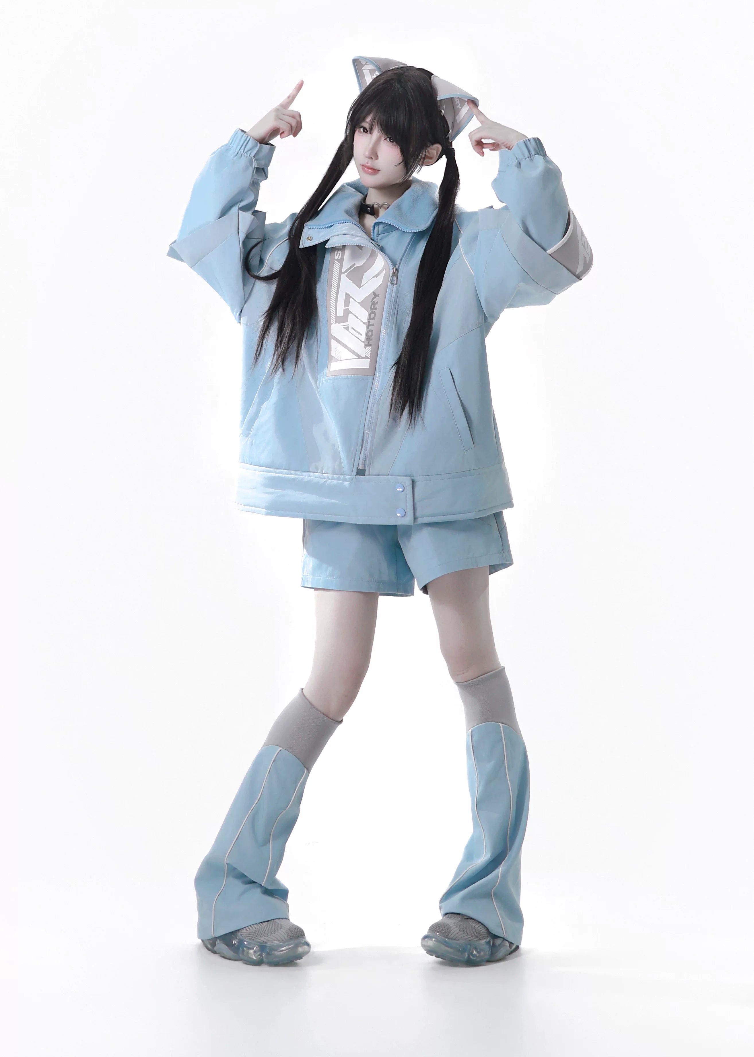 Dystopian Techwear Two-Piece Fleece-Lined Jacket and Shorts Set