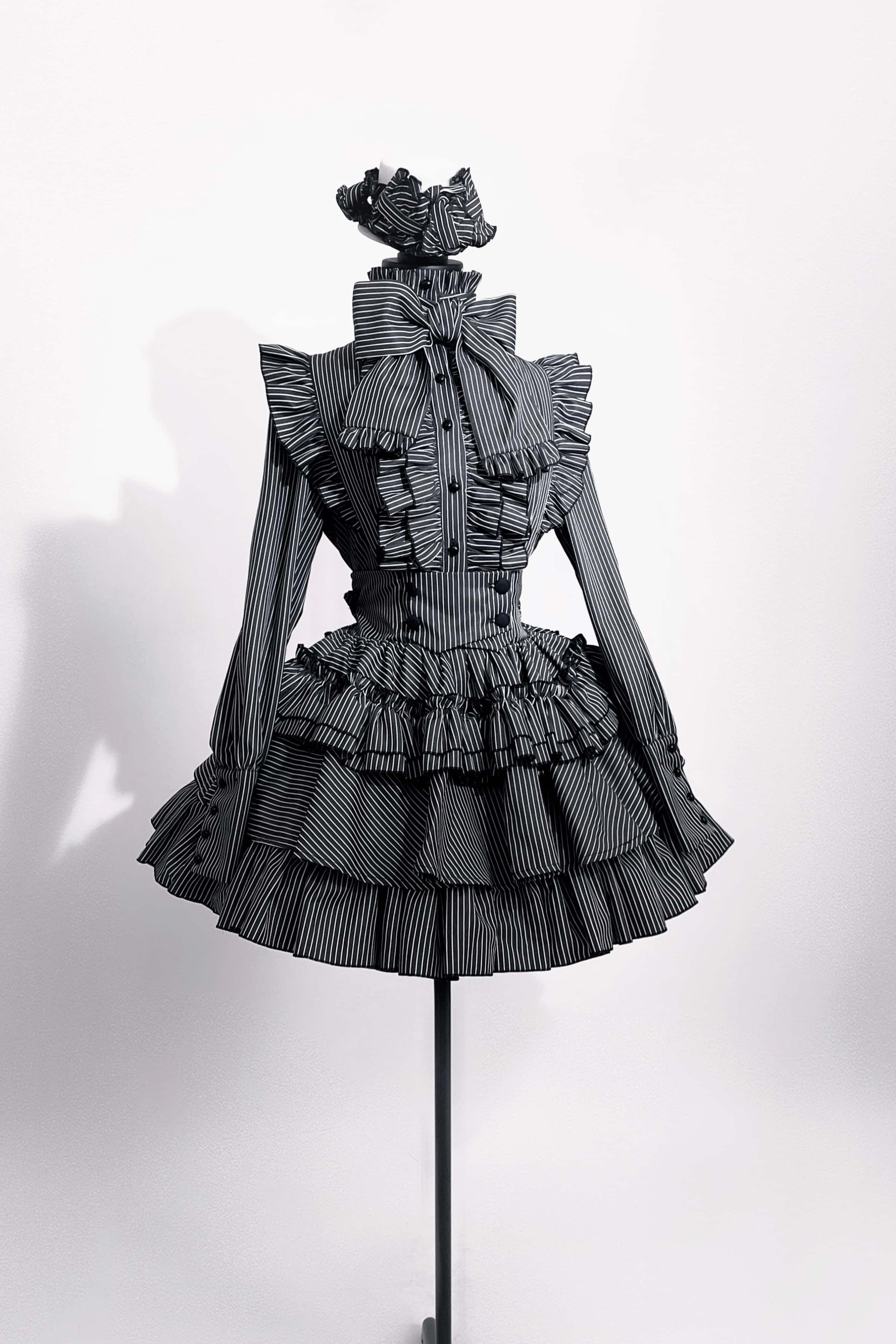 Doll Gift Box Gothic Lolita Black Striped Shirt & Skirt Set