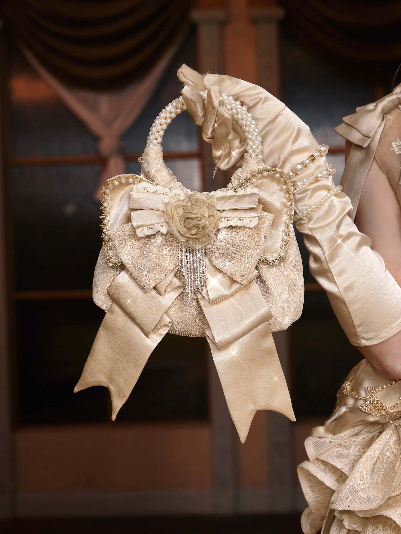 Slavic Heiress Satin Gilded Bow Handbag