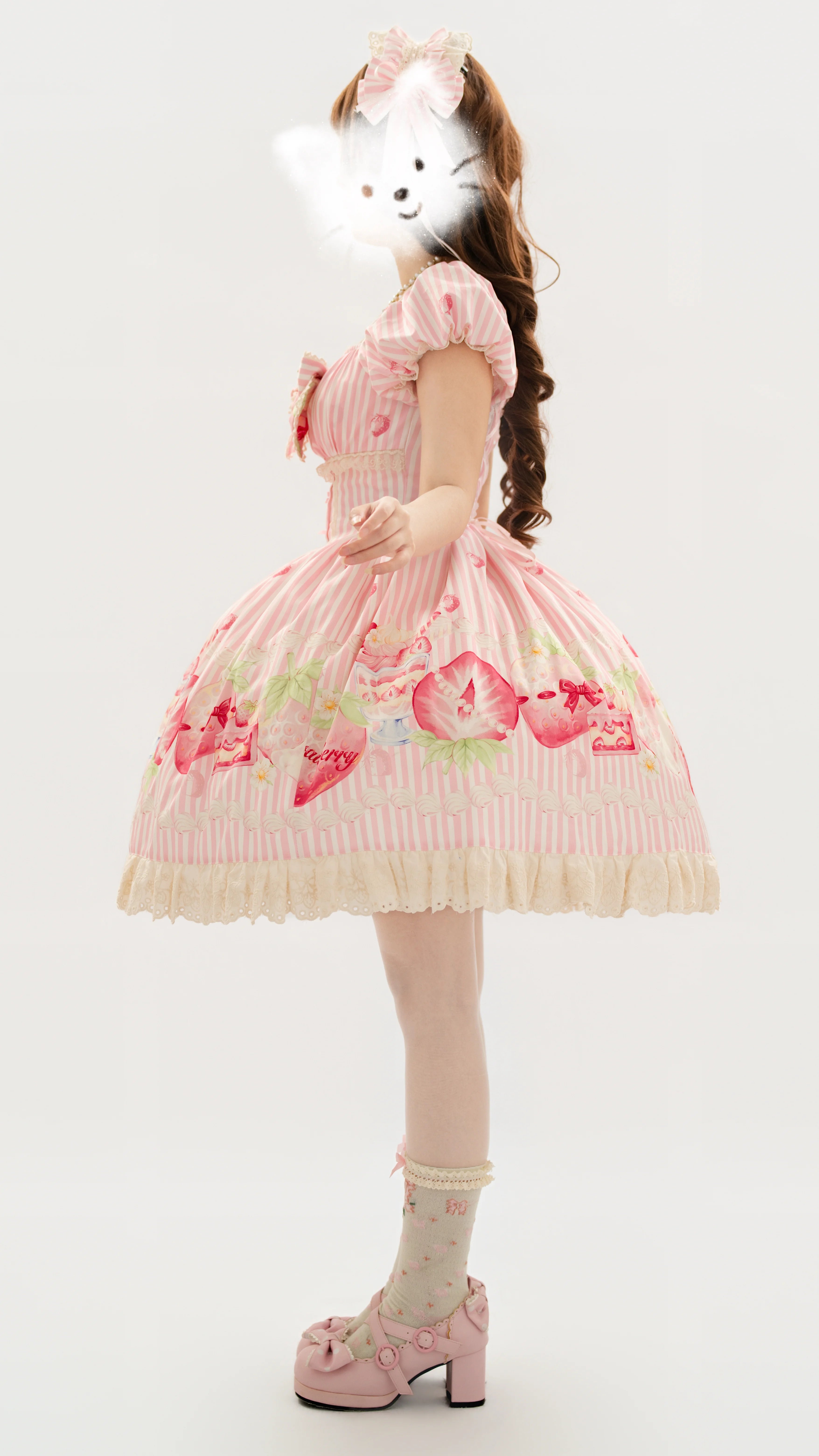 Strawberry Fairy Realm Sweet Stripe Lolita Print OP Dress