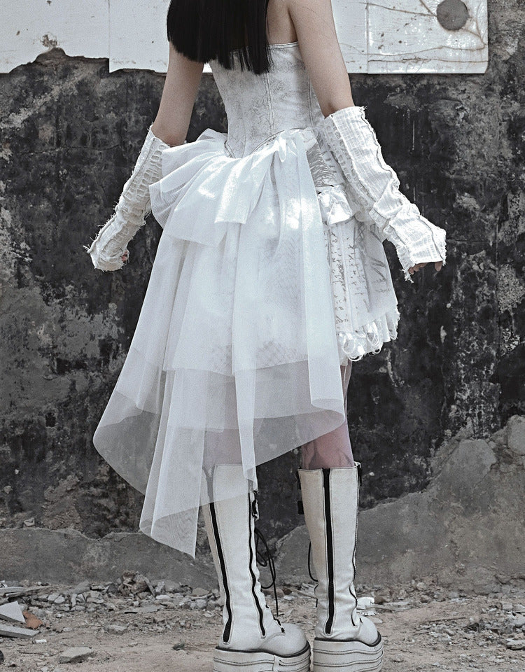 Lolita White Tie-Dye Punk Suspender Dress LG1020