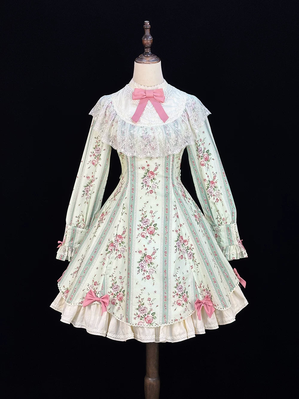 Susans Garden Pastel Floral Long Sleeve Lolita OP Dress Set