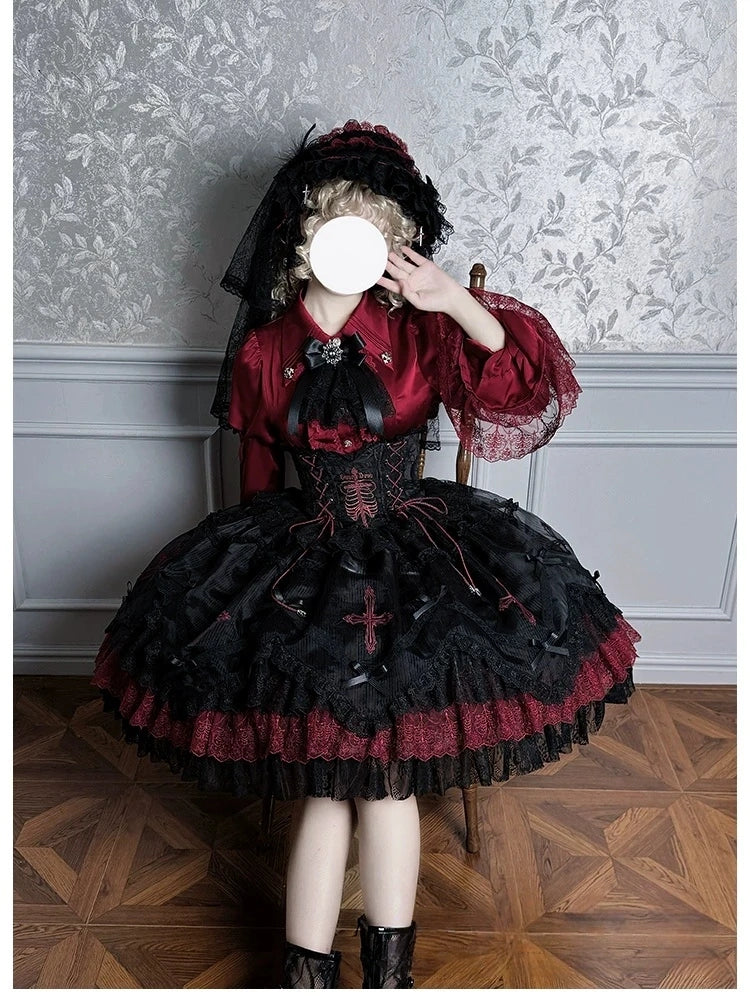 Dark Mist Banquet Gothic Suspender Dress & Blouse Set