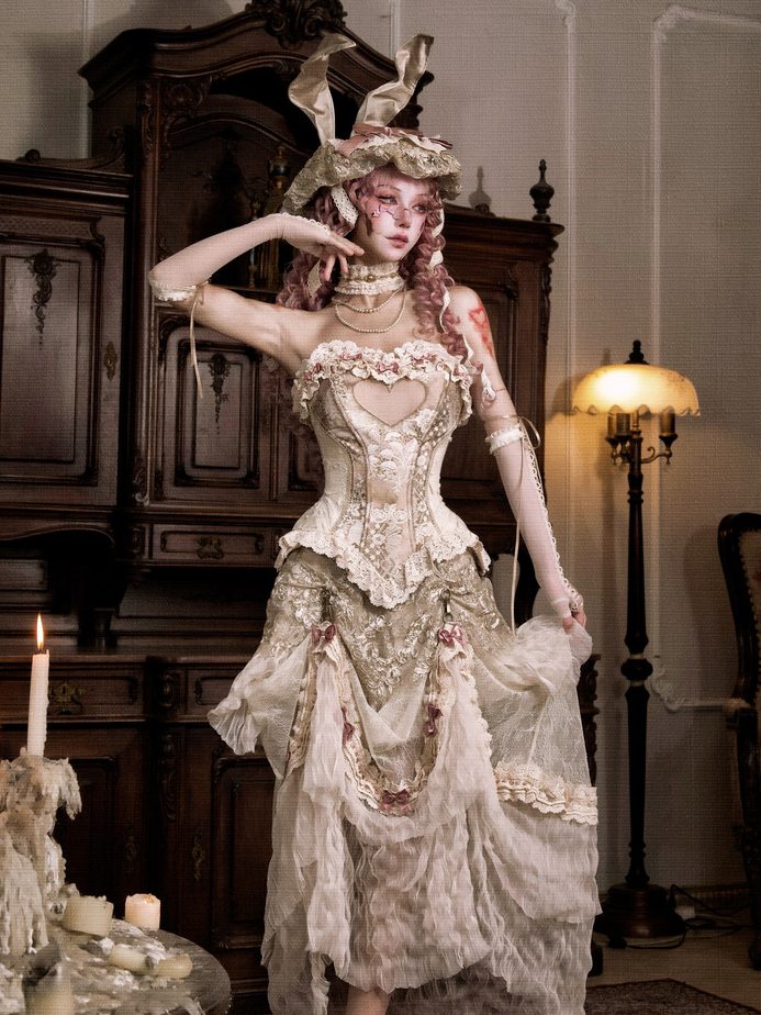 Cupid's Poem Casket Rococo Corset & Train Dress Set