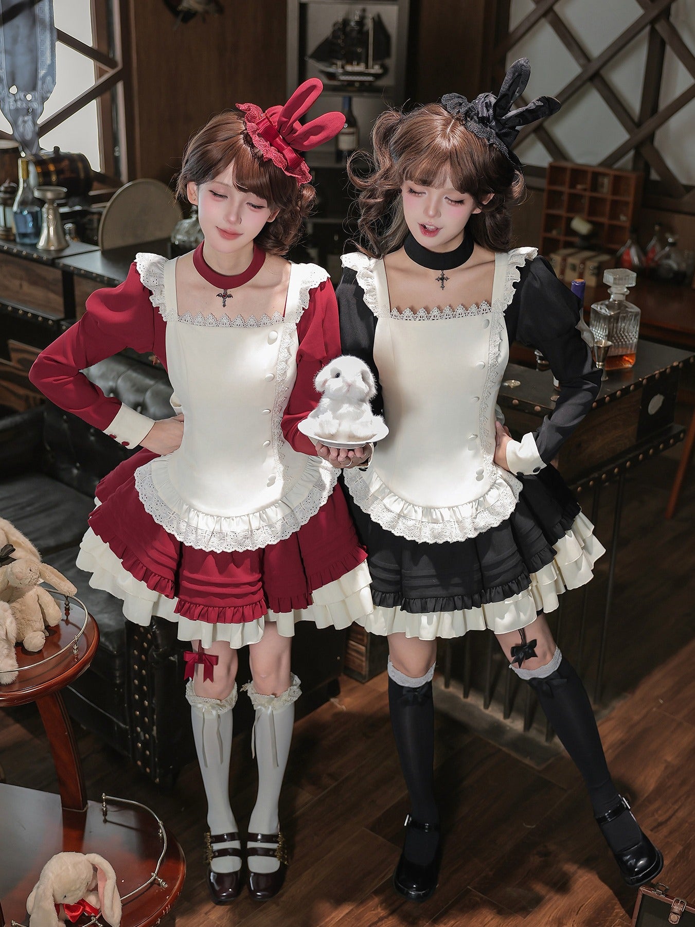 Lia Elegant Old‑School Square‑Neck Ruffled Vintage Lolita OP Dress