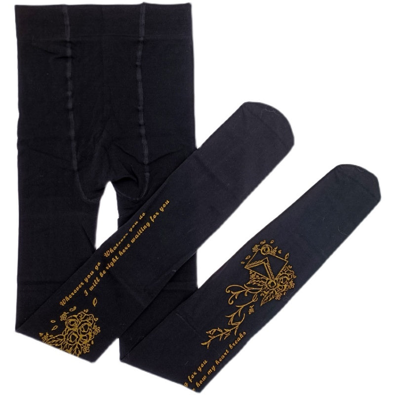 Lolita Elegant Gold Rose Velvet Tights
