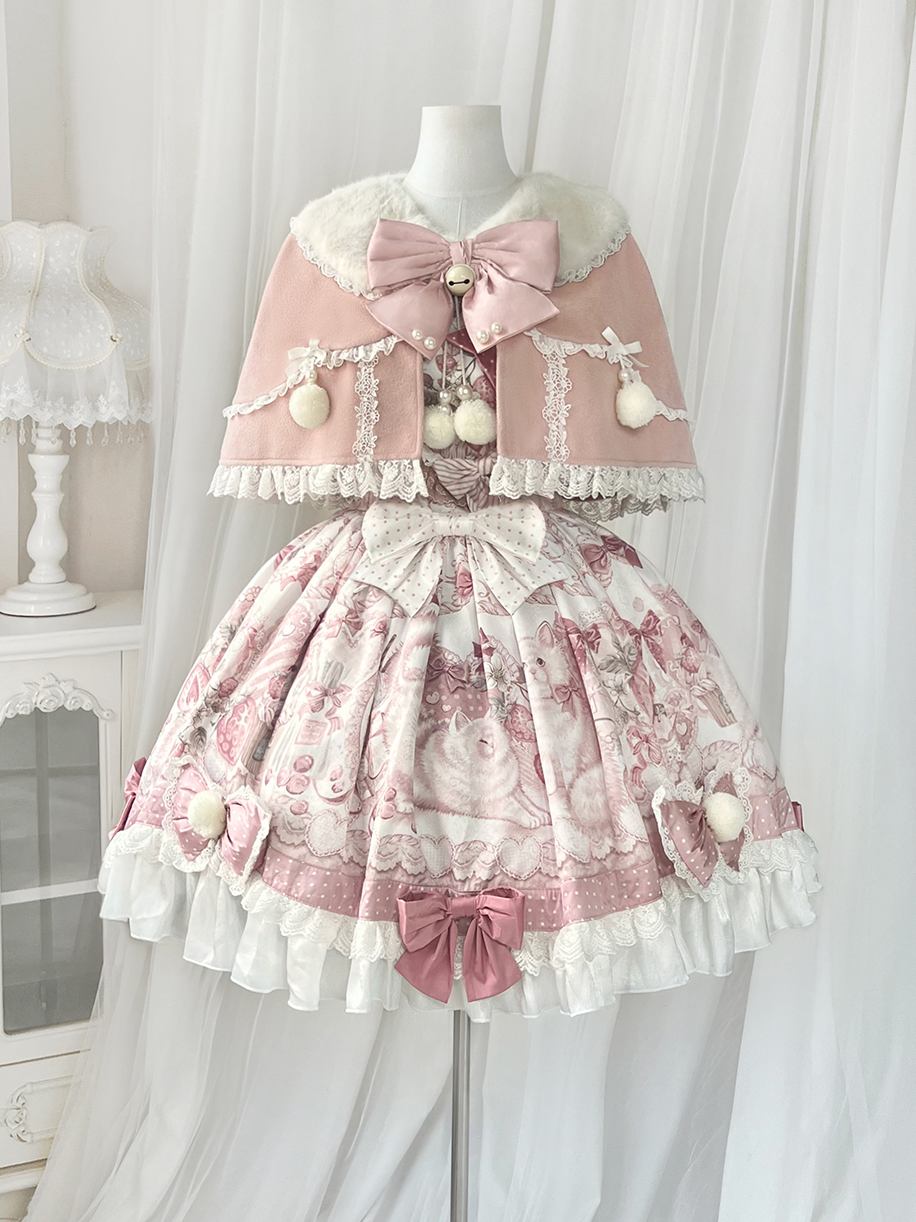 Lolita Kawaii Cat Motif Plush JSK Cape Winter Set LSD0020