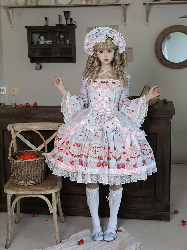 Strawberry Patissier Vintage‑Doll Aesthetic Lolita OP Dress