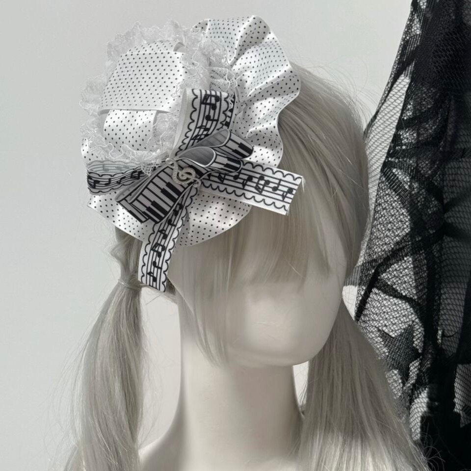 Piano Key Music Note Polka Dot Lolita Gothic Lace Mini Hat Y2K Hair Accessory