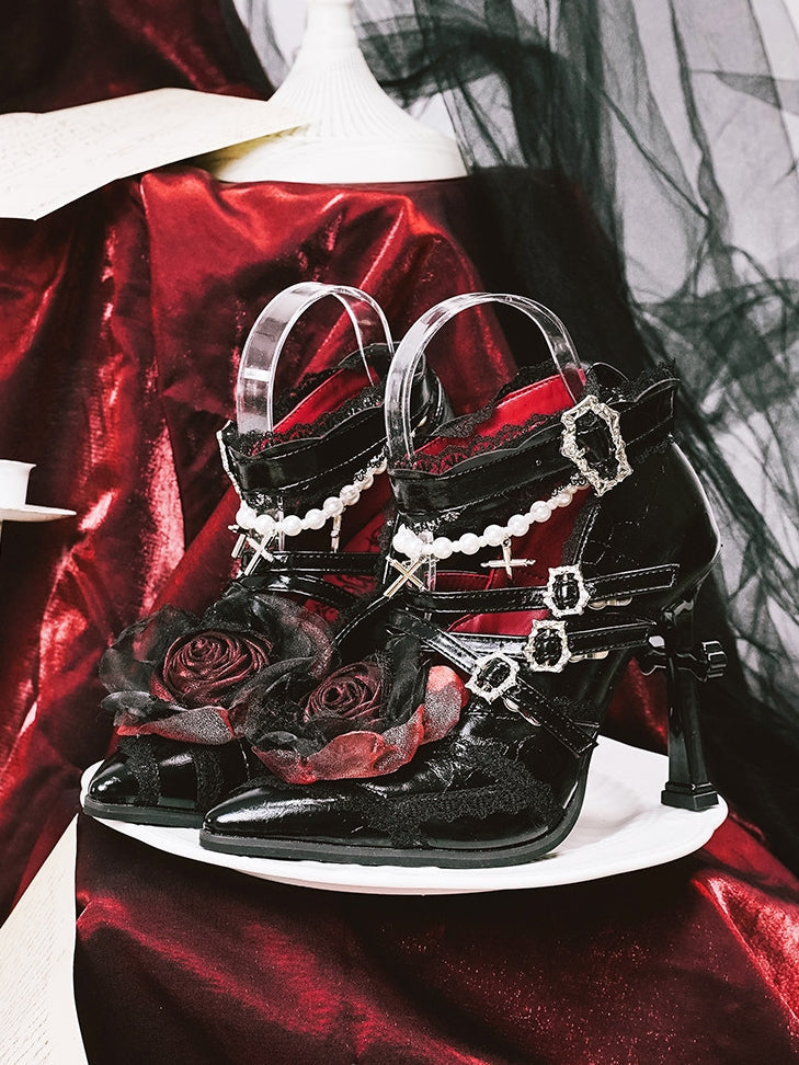 Forbidden Prayer Gothic Lolita Heels with Rose and Cross