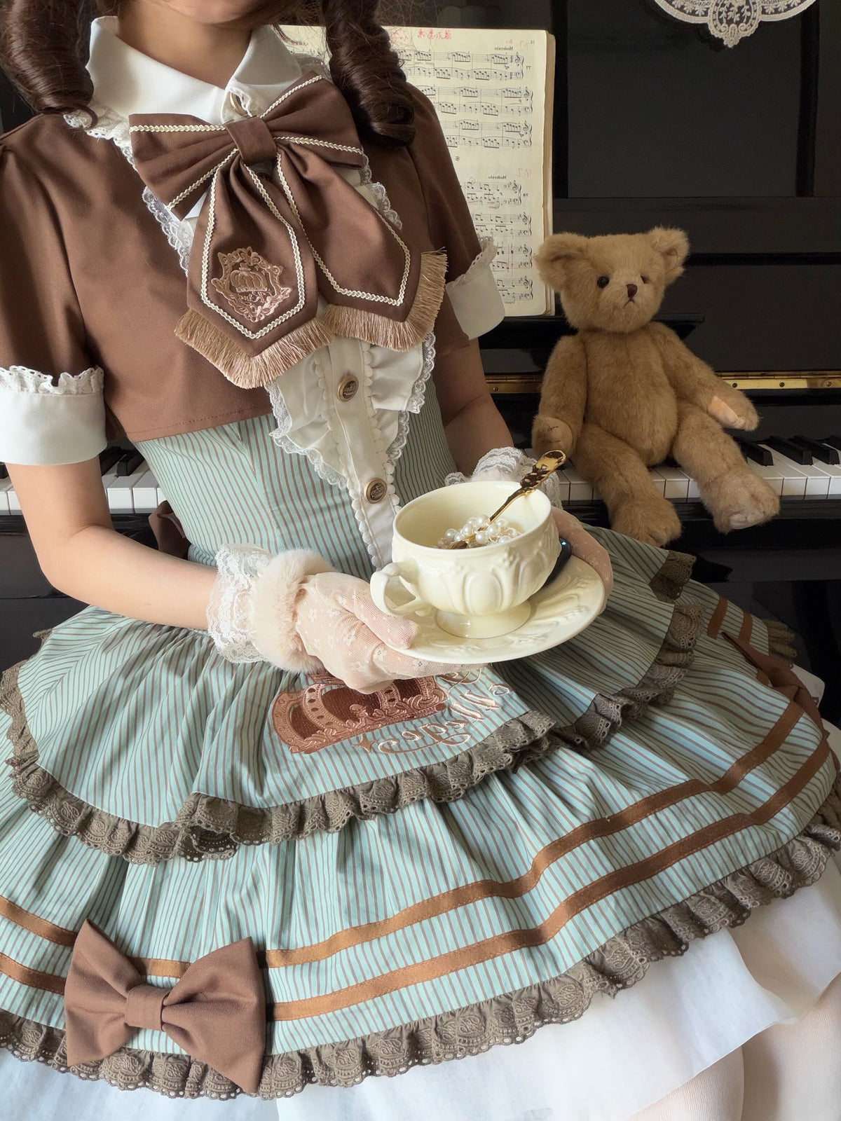 Brown Crown Lolita Idol Academy Fake Two-Piece OP Dress