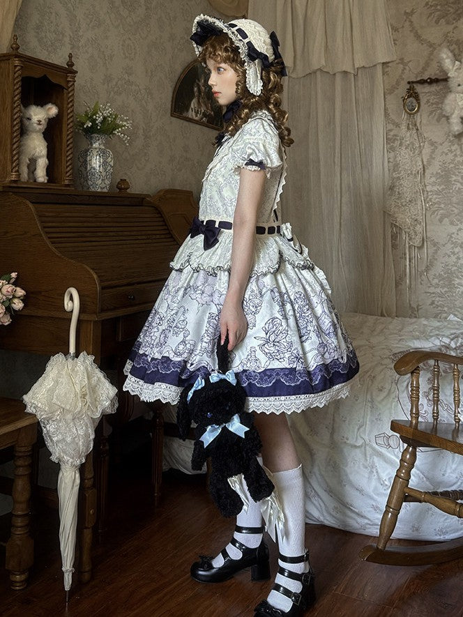 Fantasy Lamb Jacquard Print White Classic Lolita OP
